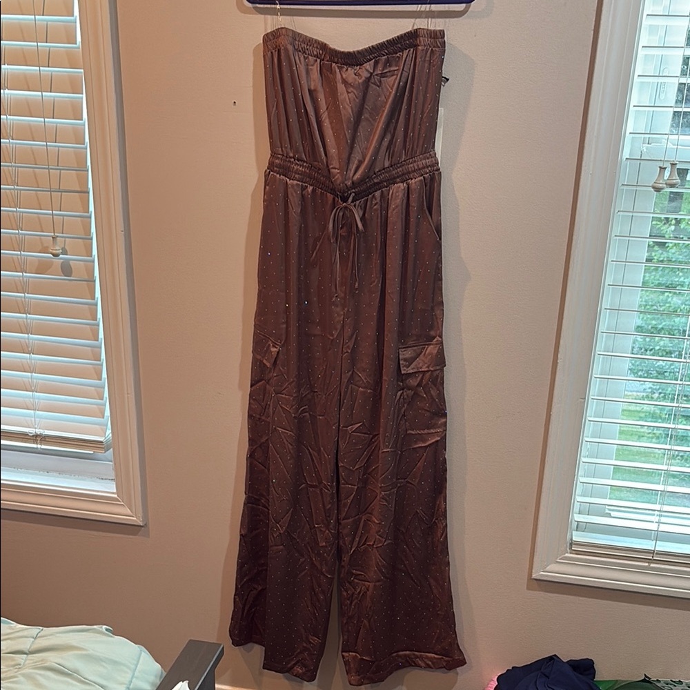 Brown Strapless Jumpsuit